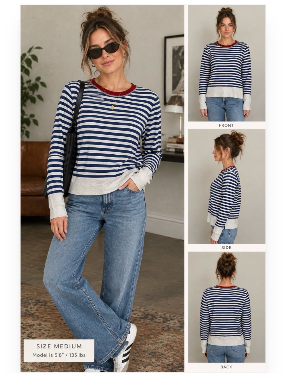 Sonia by Sonia Rykiel Y2K Navy & Cream Striped Crewneck Sweater Size M